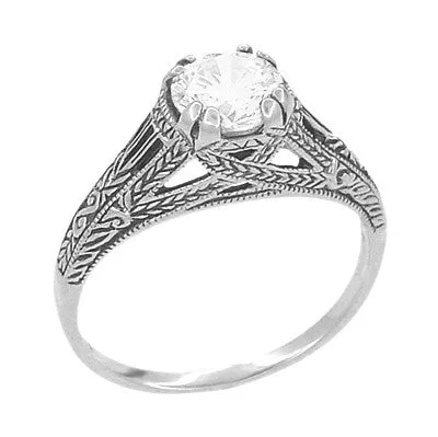Art Deco Cubic Zirconia ( CZ ) Filigree Engraved Promise  Ring in Sterling Silver | 1.45 Carats