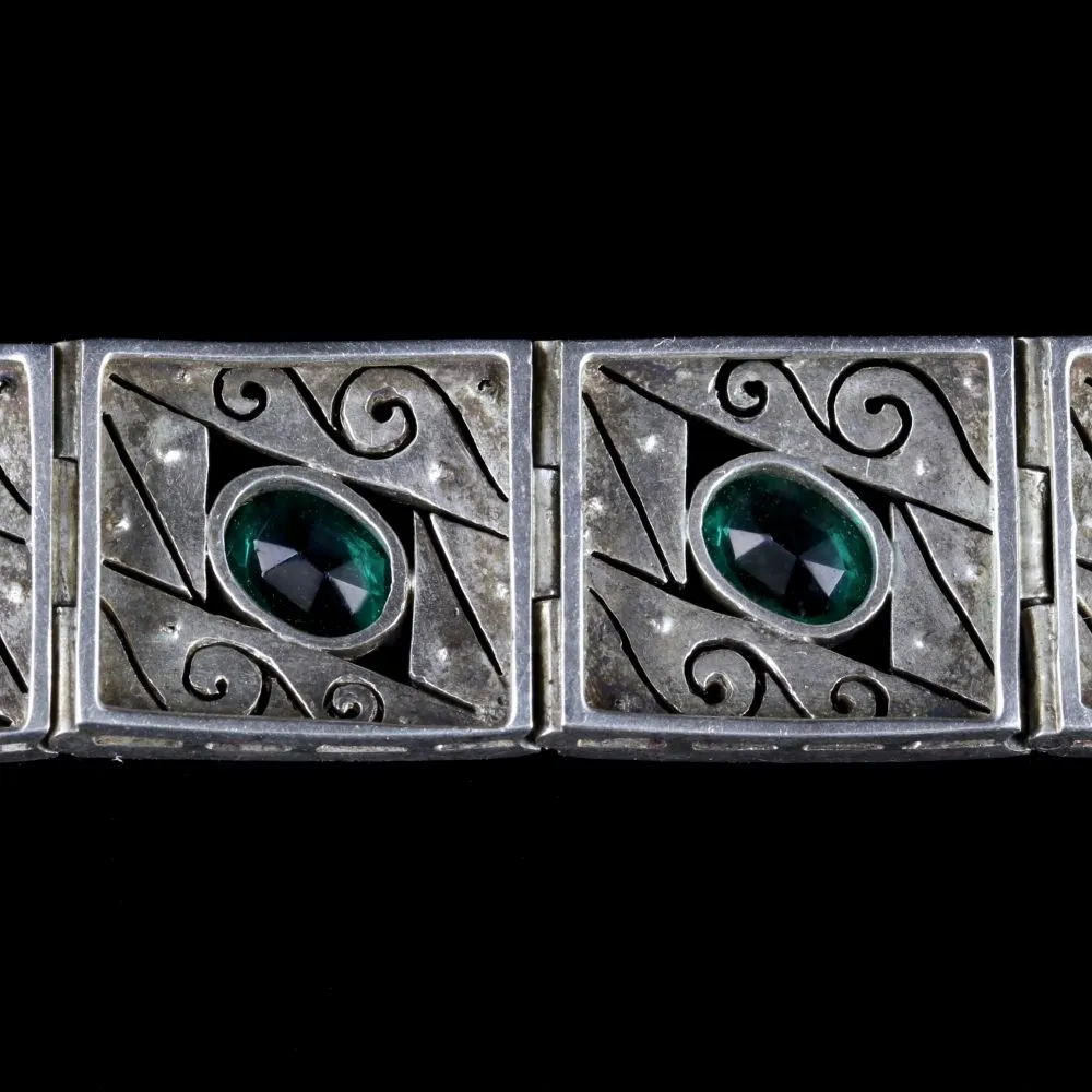 Art Deco Green Paste Bracelet Sterling Silver Circa 1920