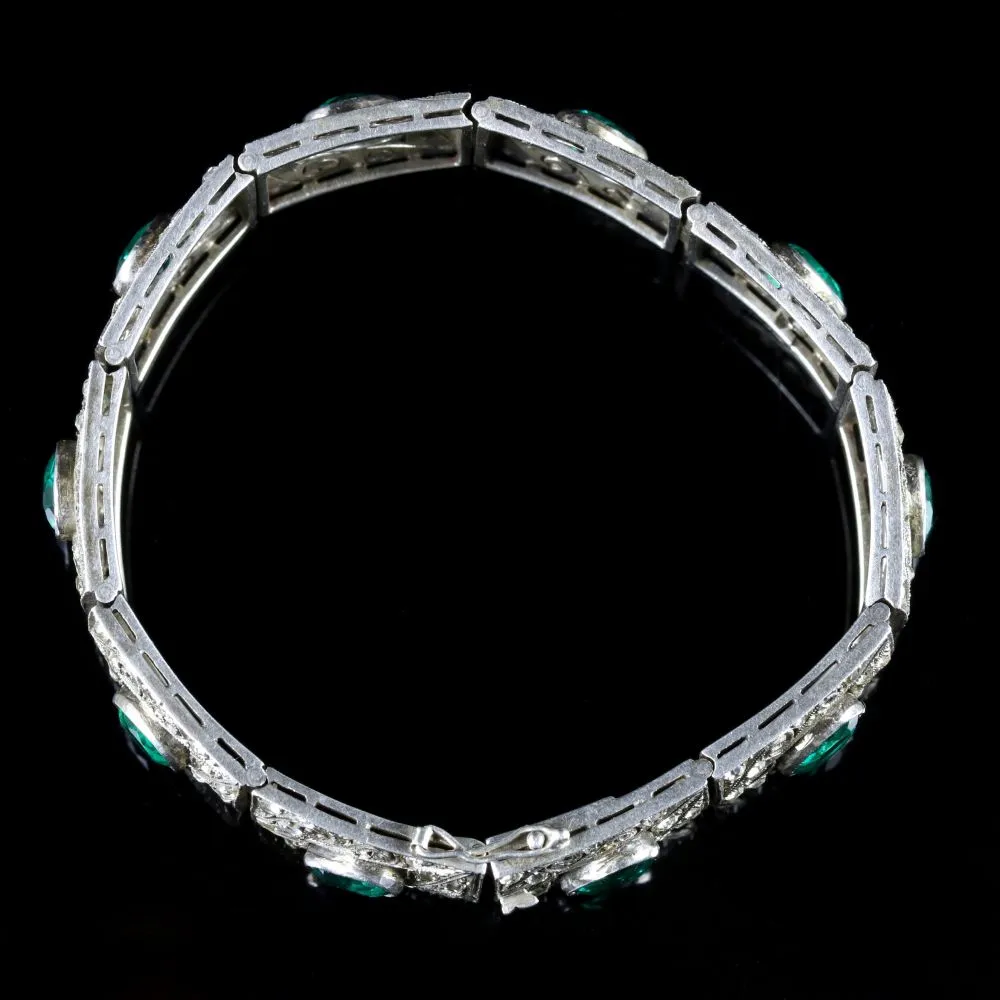 Art Deco Green Paste Bracelet Sterling Silver Circa 1920