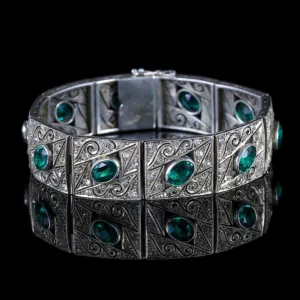 Art Deco Green Paste Bracelet Sterling Silver Circa 1920