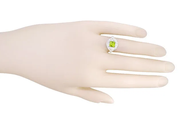 Art Nouveau Princess Cut Peridot Ring in Sterling Silver