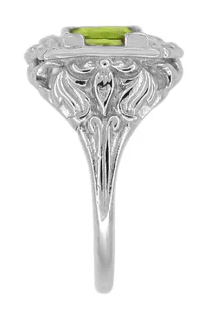Art Nouveau Princess Cut Peridot Ring in Sterling Silver