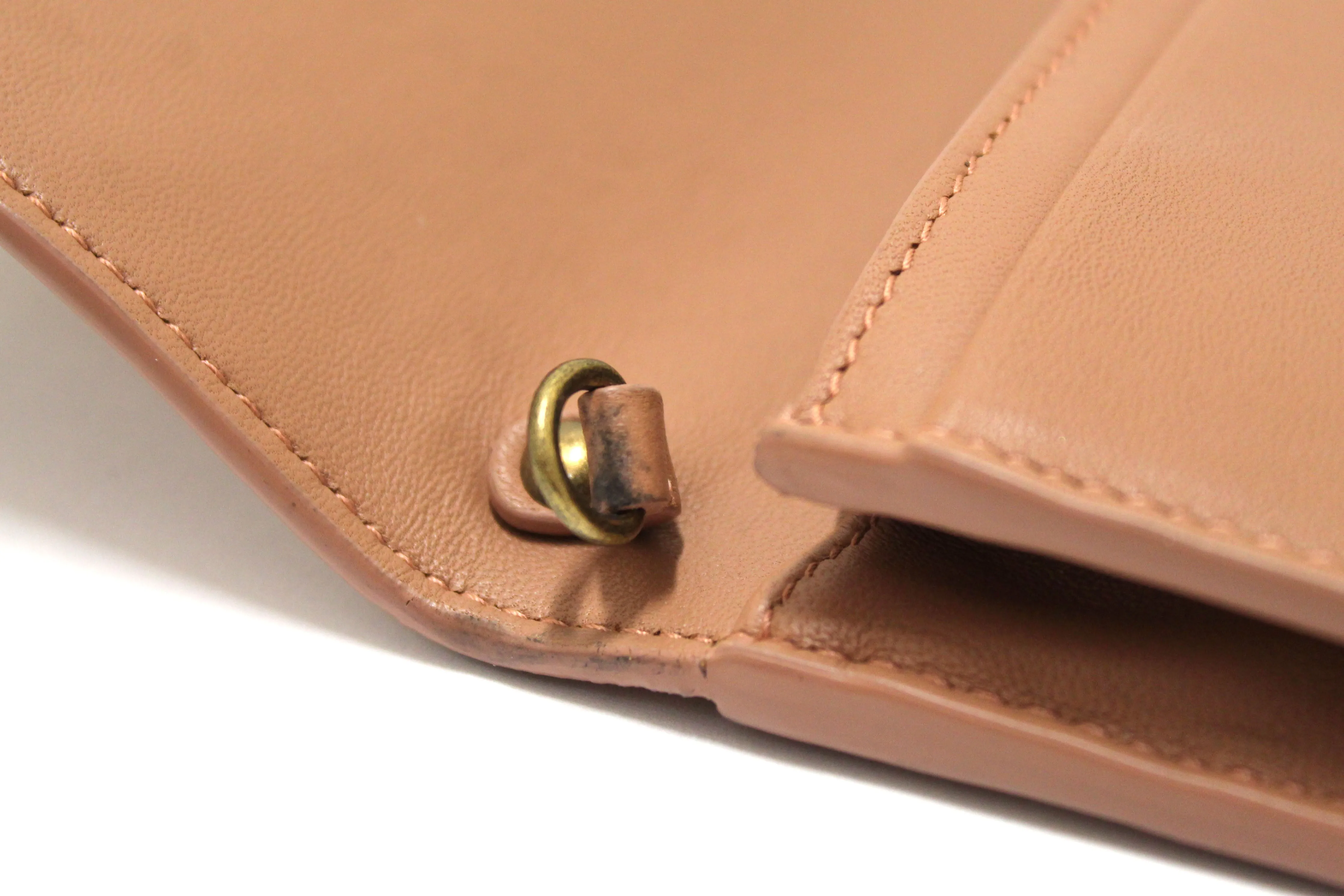 Authentic Bottega Veneta Dusty Peach Nappa Intrecciato Leather Flap Wallet