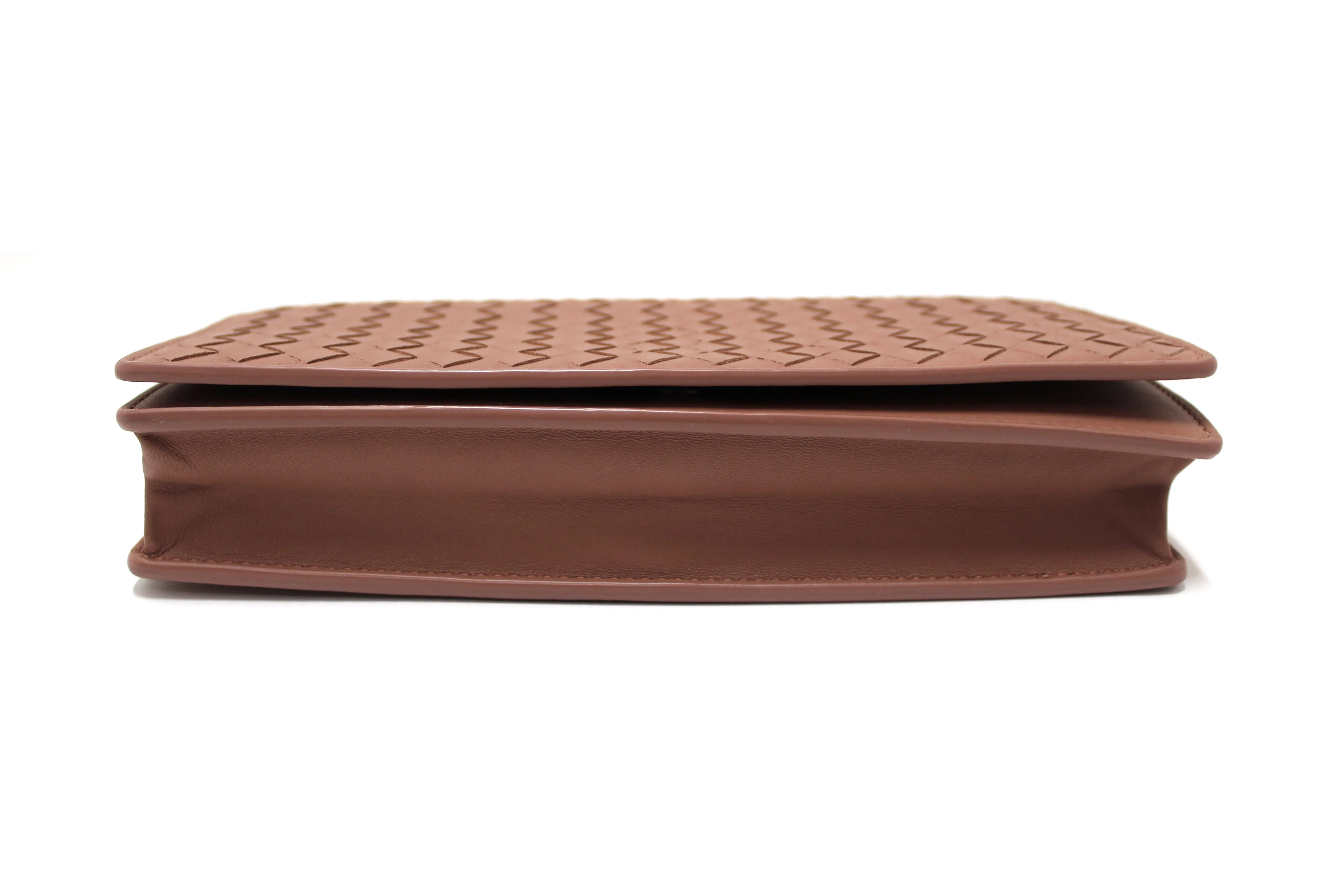 Authentic Bottega Veneta Dusty Peach Nappa Intrecciato Leather Flap Wallet