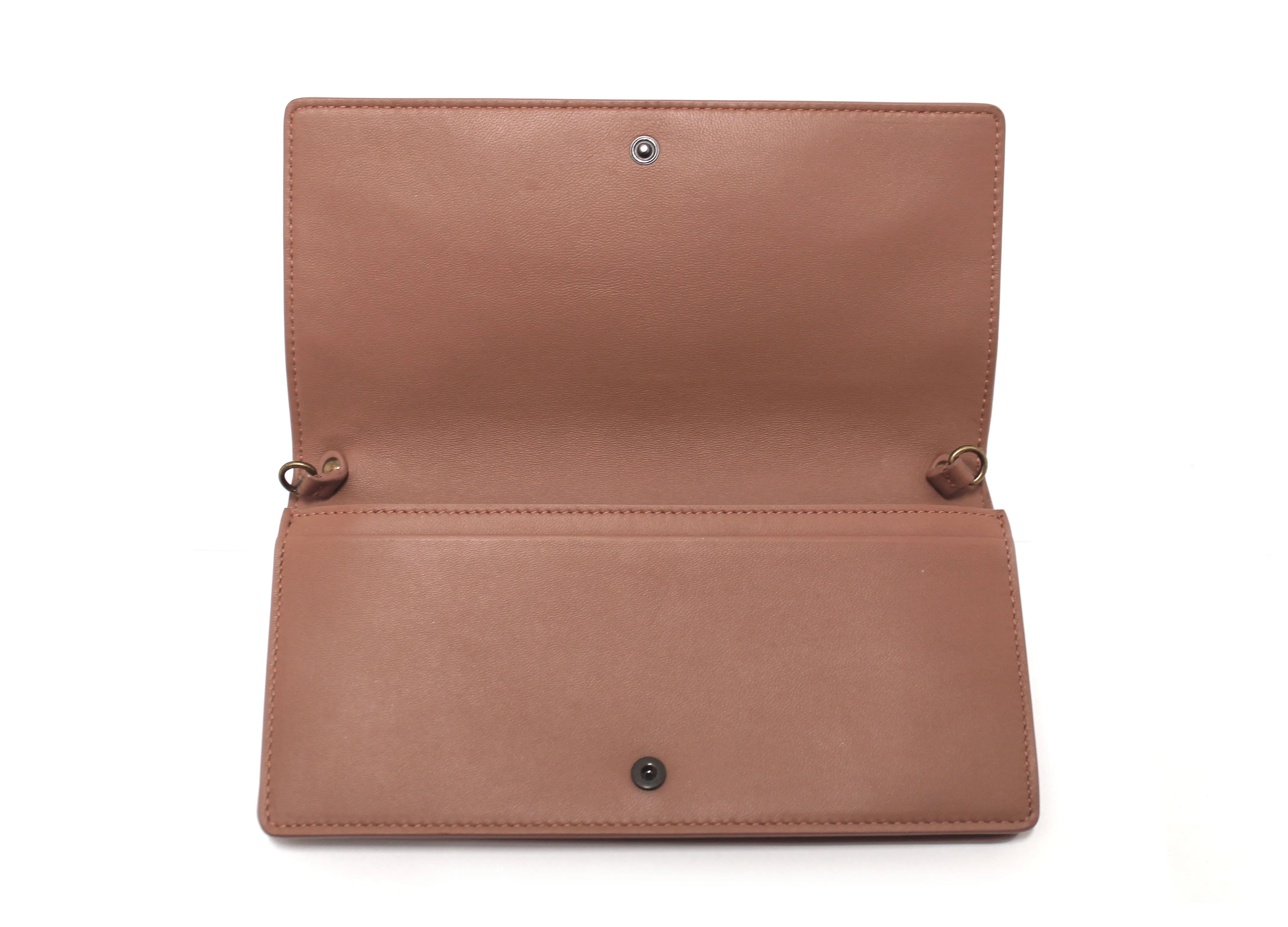 Authentic Bottega Veneta Dusty Peach Nappa Intrecciato Leather Flap Wallet