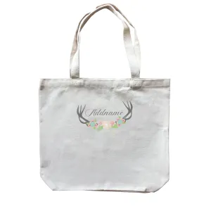 Basic Family Series Pastel Deer Black Deer Antlers With Flower Addname Canvas Bag