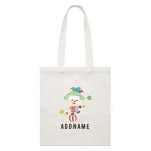 Birthday Circus Cute Clown Standing On Top Of Ball Addname White Canvas Bag