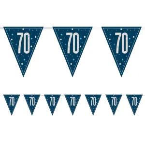 Birthday Glitz Blue 70th Flag Bunting - 2.7m