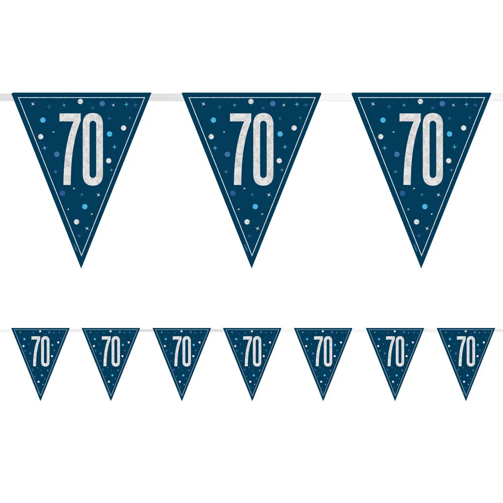 Birthday Glitz Blue 70th Flag Bunting - 2.7m