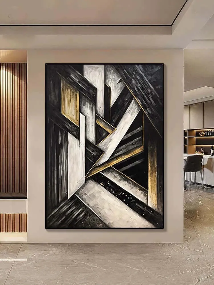 Black and Golden Geometric Textured Wall Art
