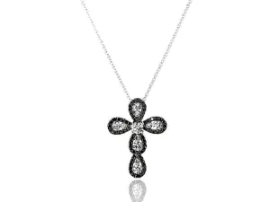 Black And White Diamond Cross Pendant 0.78ctw