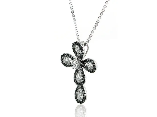 Black And White Diamond Cross Pendant 0.78ctw