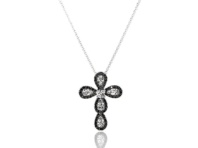 Black And White Diamond Cross Pendant 0.78ctw