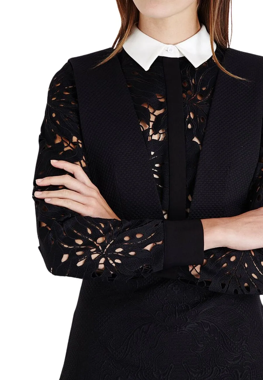 Black Botanical Guipure Mini Dress