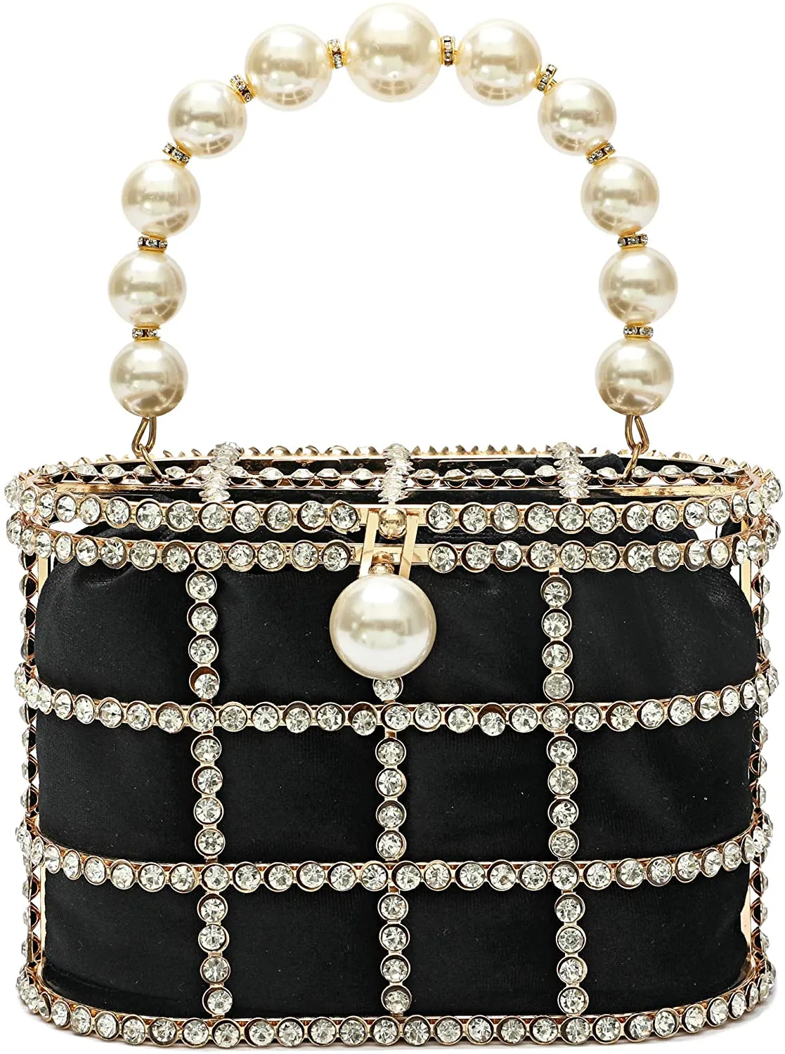 Black Clutch  Sparkly Pearl Diamond Handbag