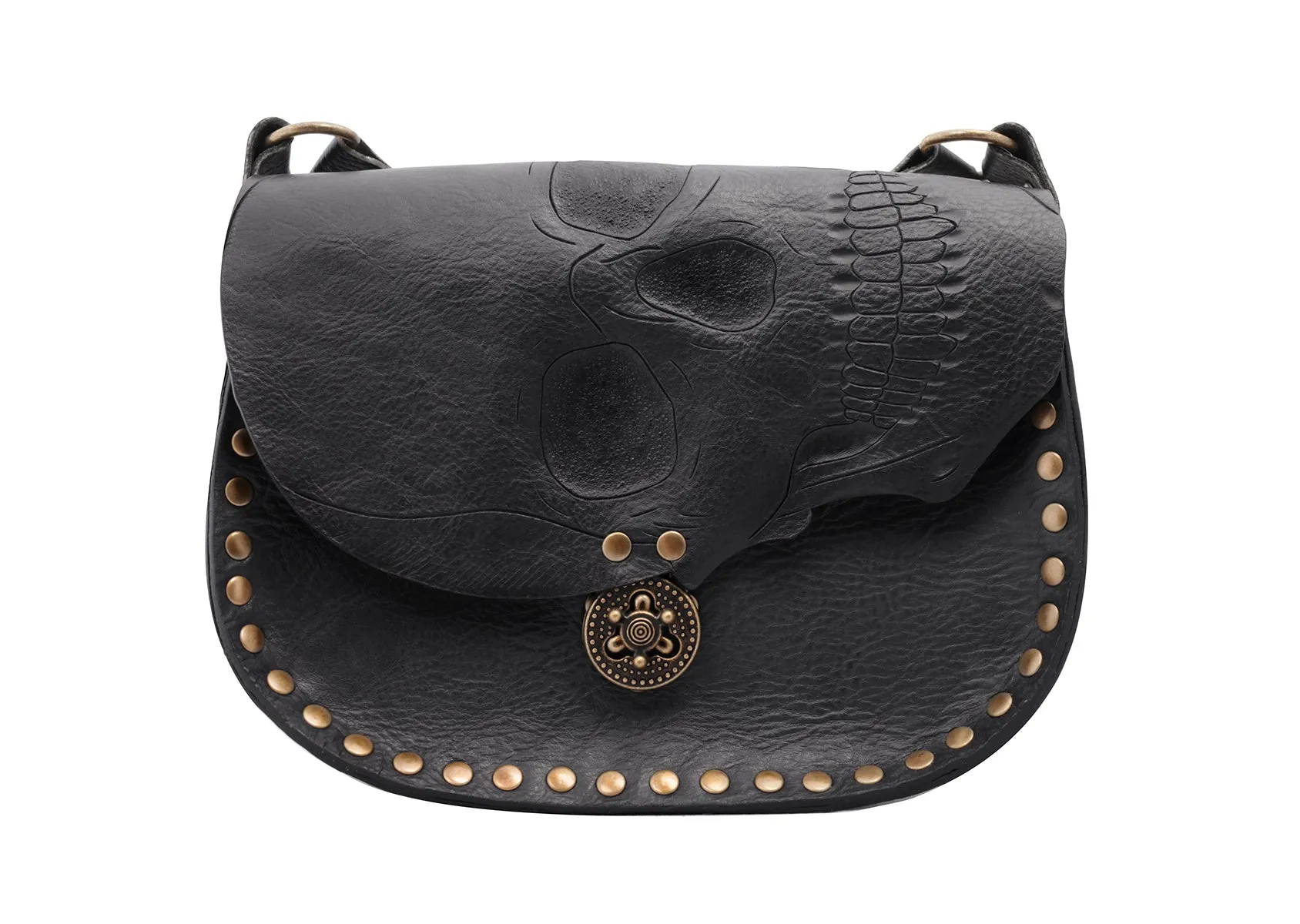 Black skull on flap cross body bag