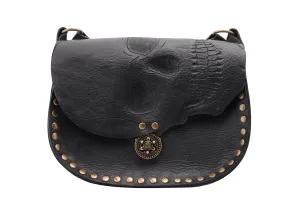 Black skull on flap cross body bag