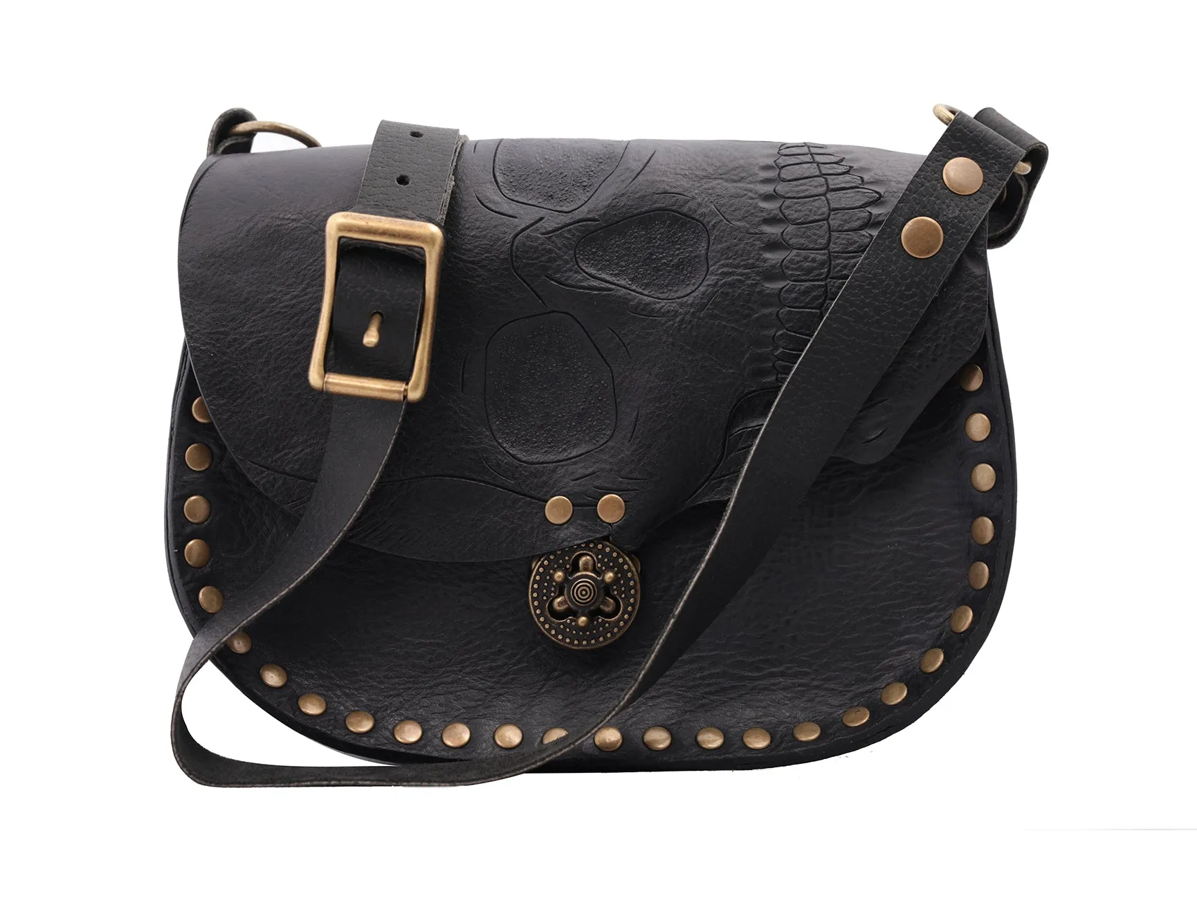 Black skull on flap cross body bag