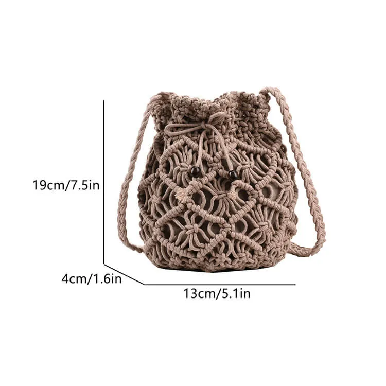 Black White Summer Woven Beach Bucket Bag Purse -Showtown