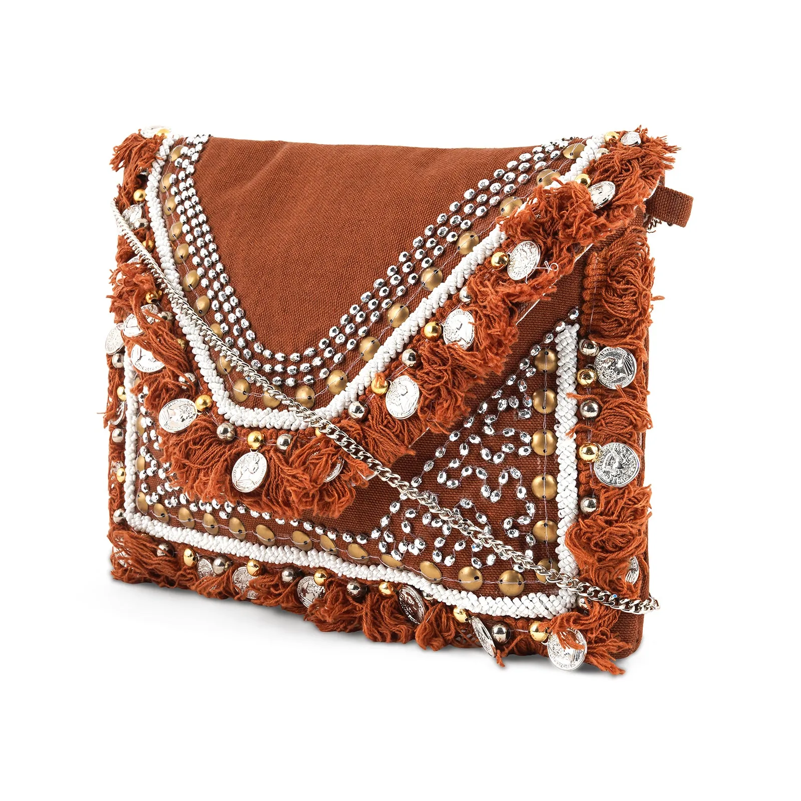 Boho Beat Coin and Tassel Drop Brown Banjara Bag