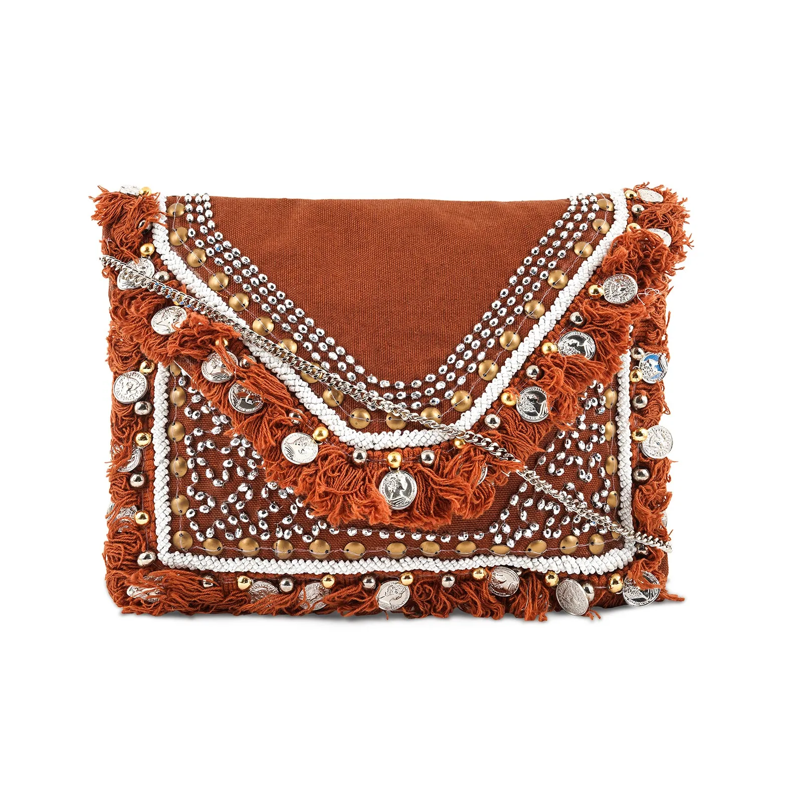 Boho Beat Coin and Tassel Drop Brown Banjara Bag