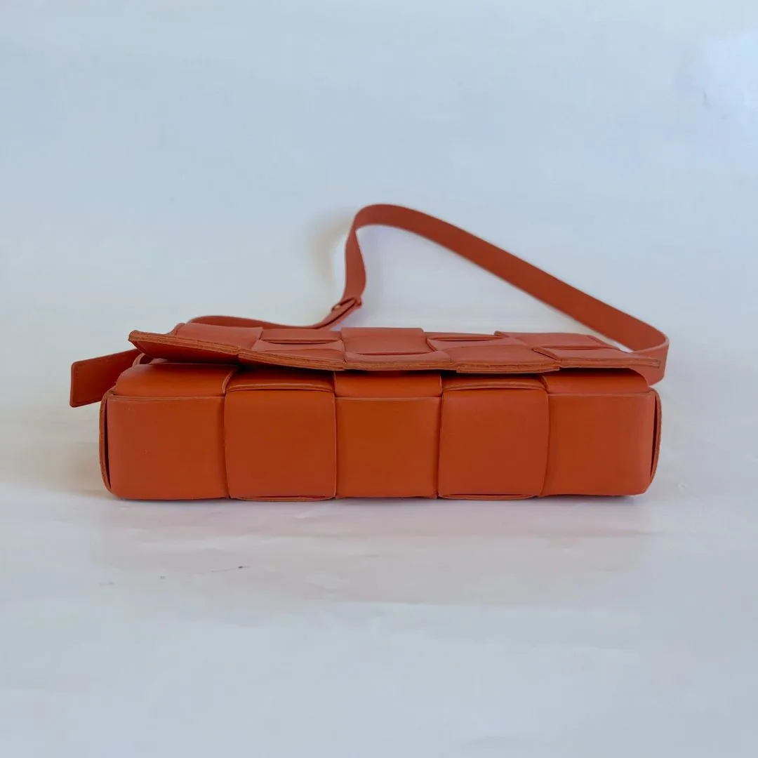 Bottega Veneta Orange Intrecciato Leather Cassette Shoulder Bag