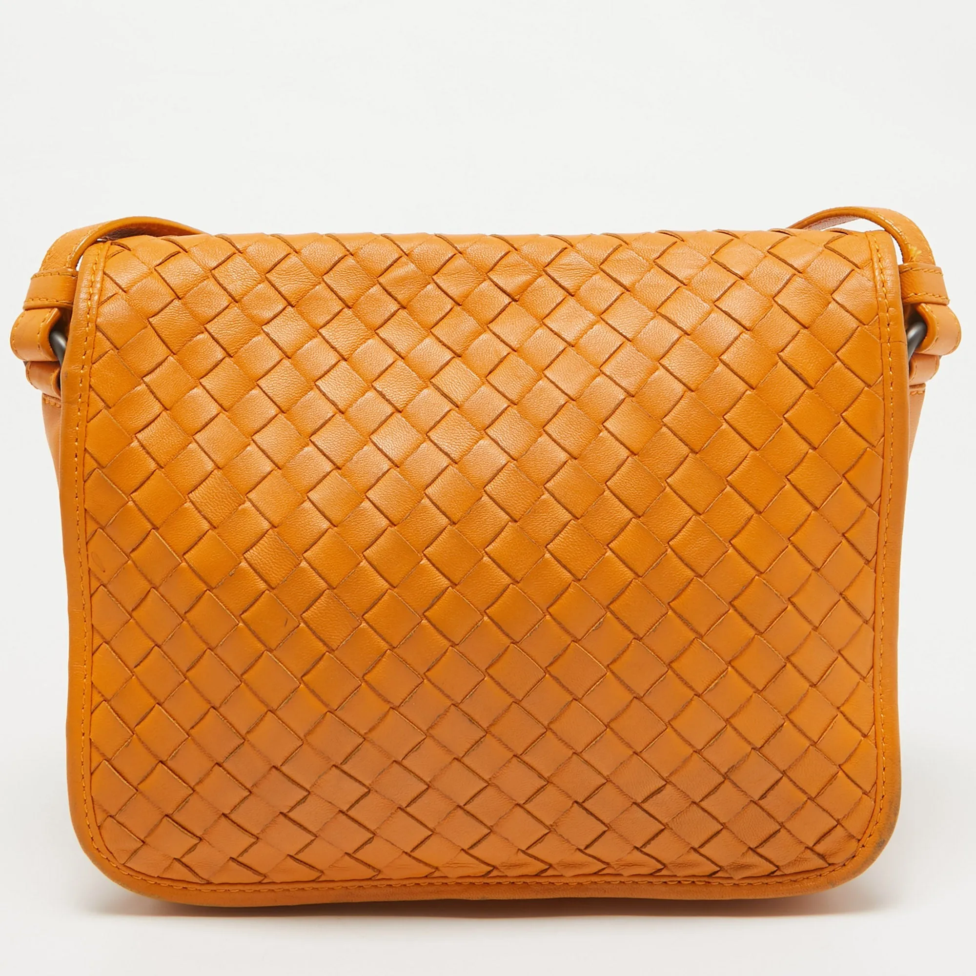Bottega Veneta Orange Intrecciato Leather Full Flap Crossbody Bag