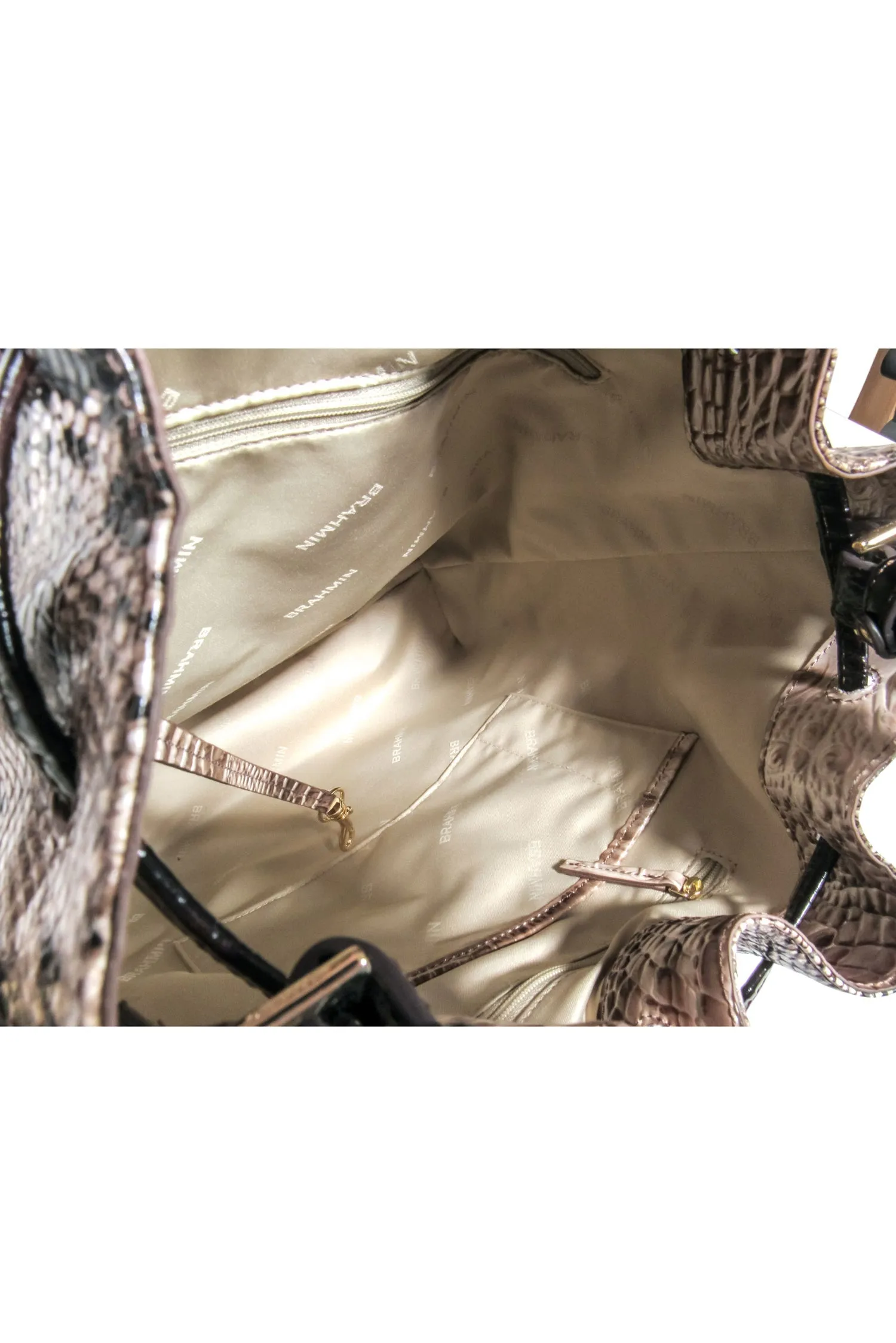 Brahmin - Beige & Black Reptile Textured Large Bucket Bag