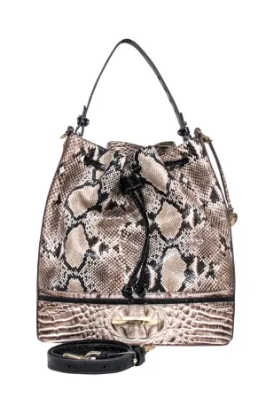 Brahmin - Beige & Black Reptile Textured Large Bucket Bag