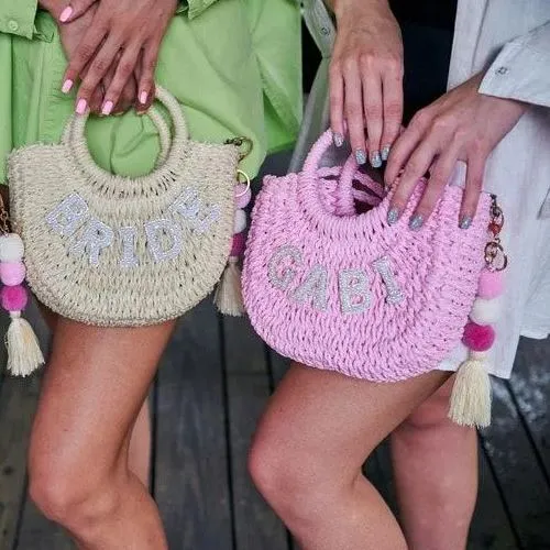Bridal Pearl Handbag Personalized Gift For Bride Shoulder Straw Bag Beach Bag for Bride Wifey Straw Bag Gift For Wife Custom Bag for Bride