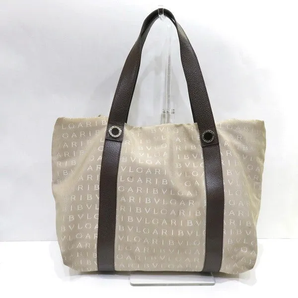 Bvlgari Logo Mania Canvas Leather Tote Bag