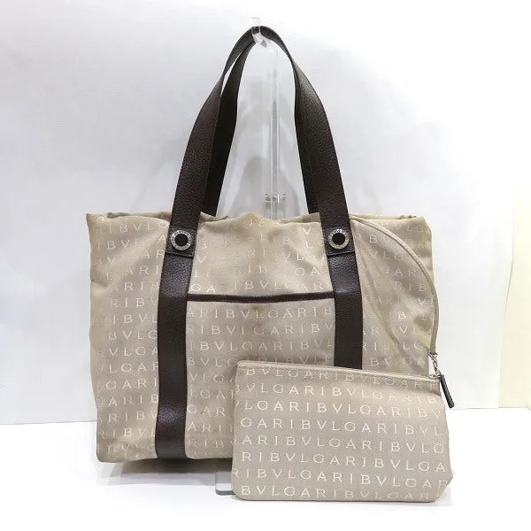 Bvlgari Logo Mania Canvas Leather Tote Bag