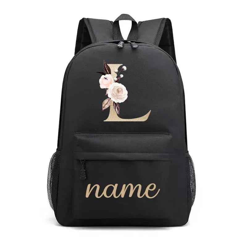 Canvas High School Backpack with Custom Letter Name