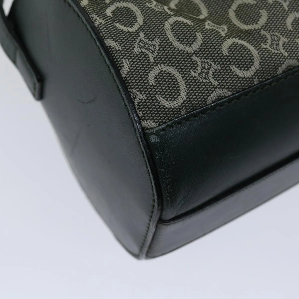 CELINE C Macadam Canvas Shoulder Bag Green Auth 66346
