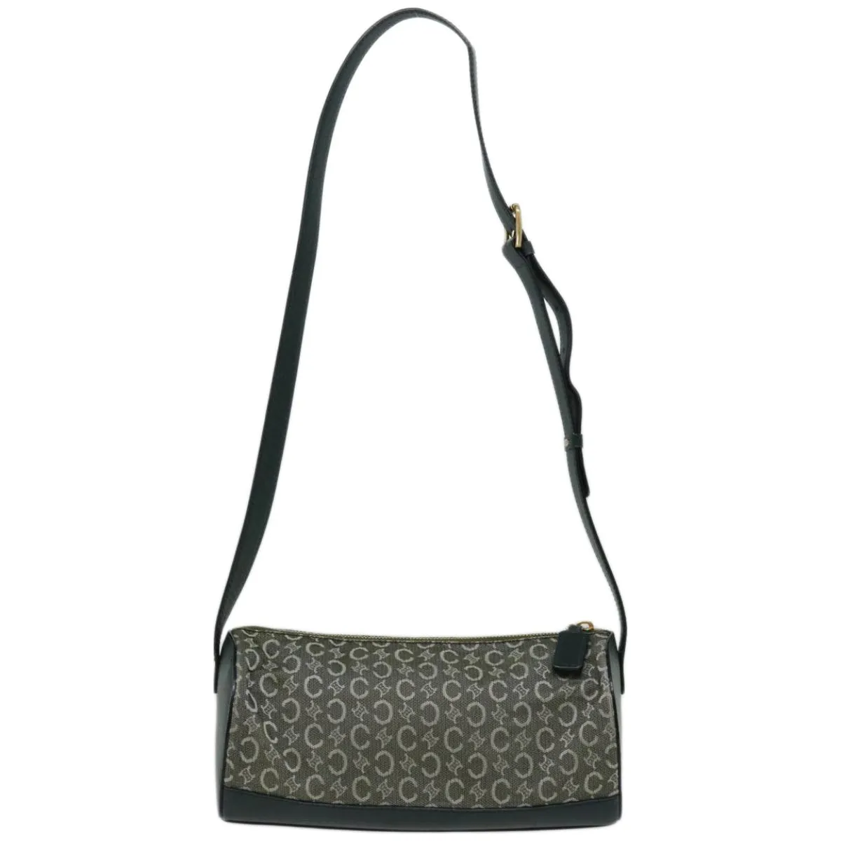 CELINE C Macadam Canvas Shoulder Bag Green Auth 66346