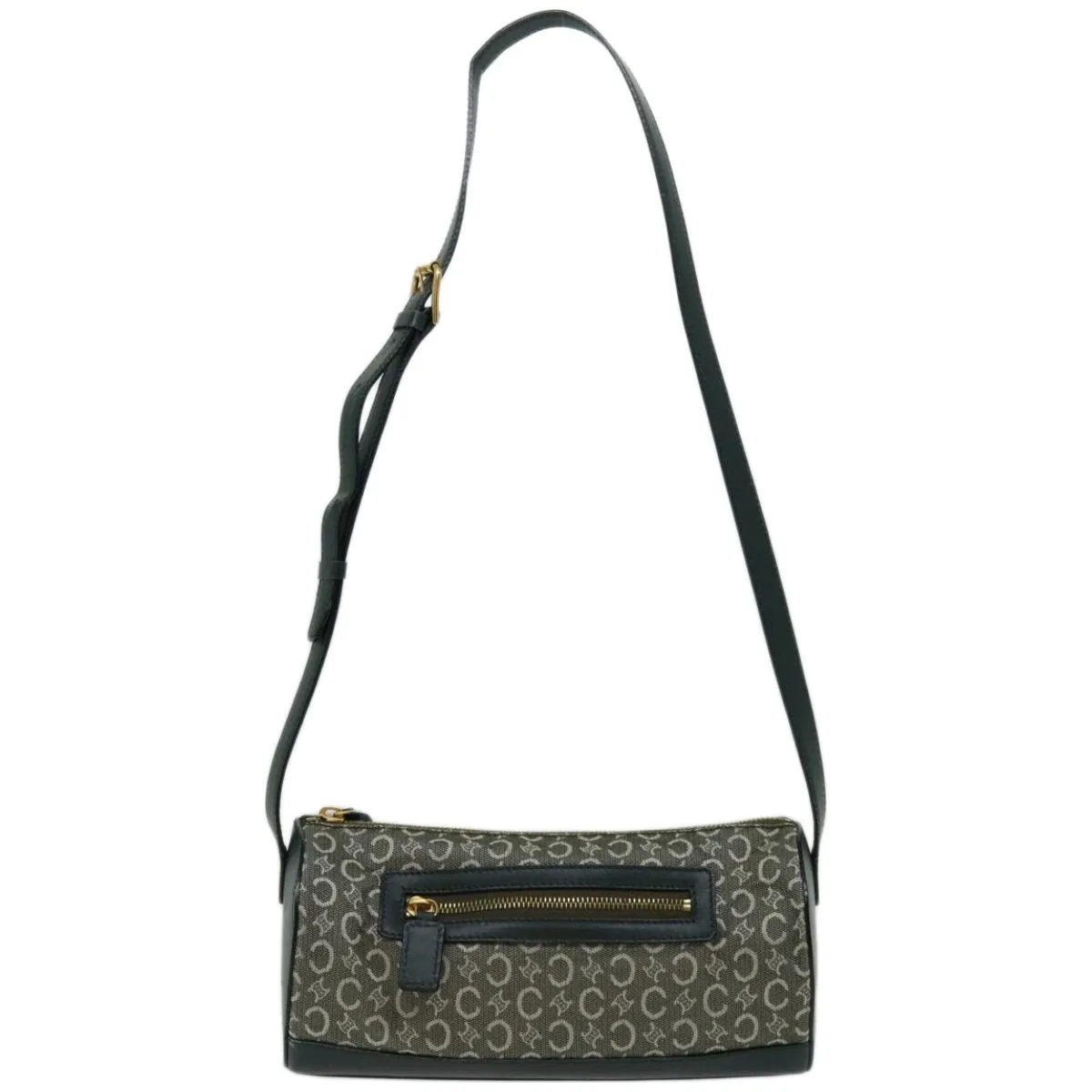 CELINE C Macadam Canvas Shoulder Bag Green Auth 66346