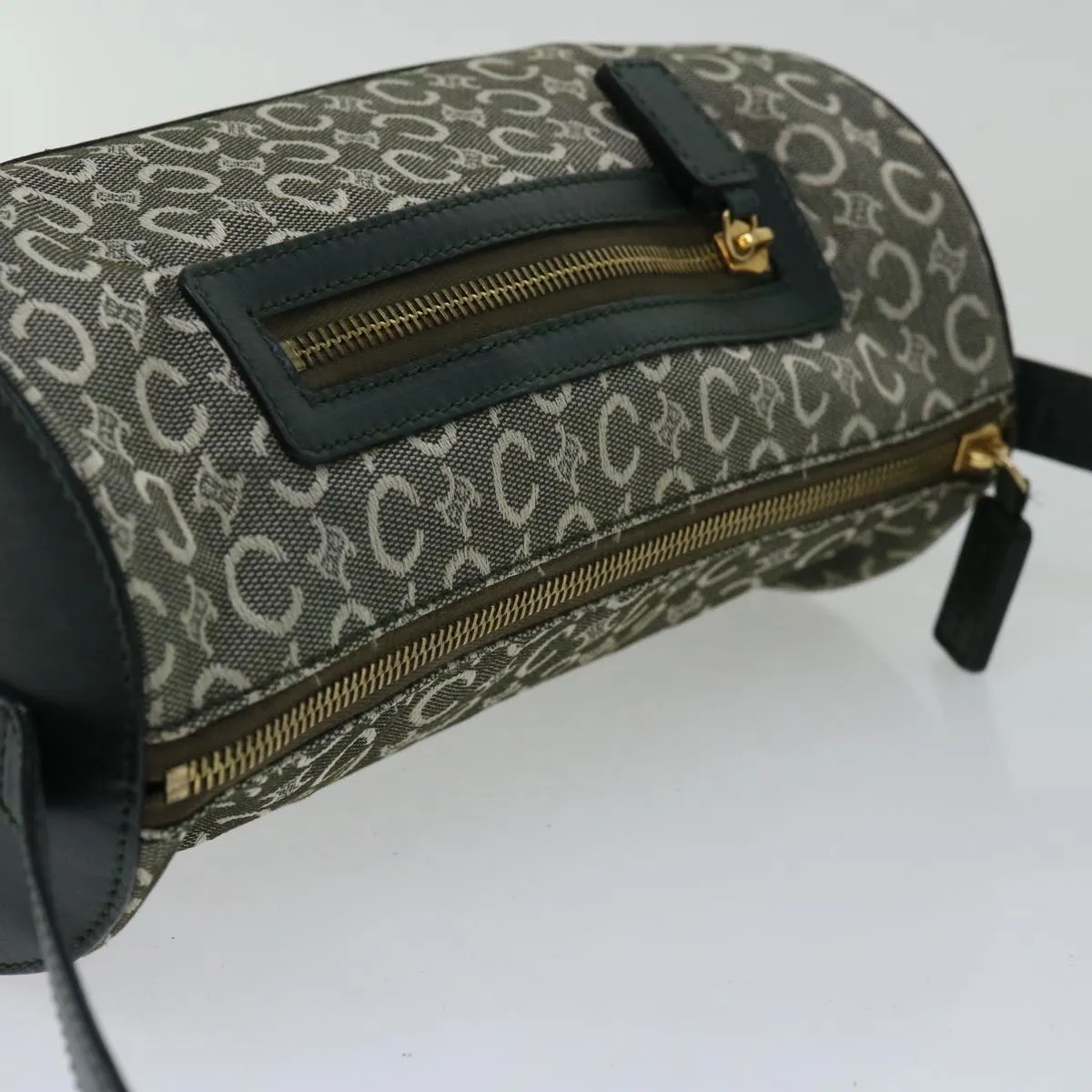CELINE C Macadam Canvas Shoulder Bag Green Auth 66346