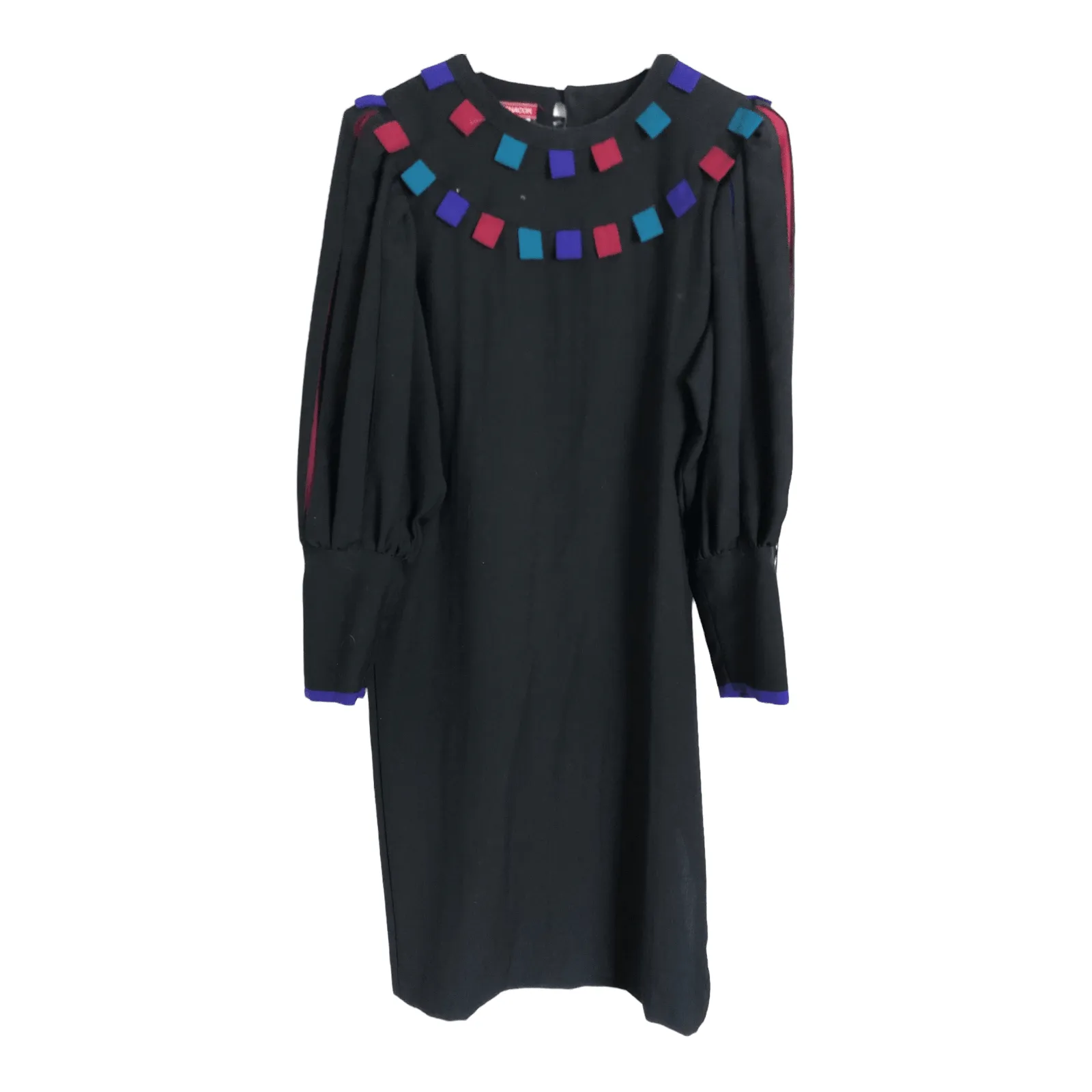Chacok Vintage 100% Wool Long Sleeve Midi Dress Black Multi Size 1 UK 14-16