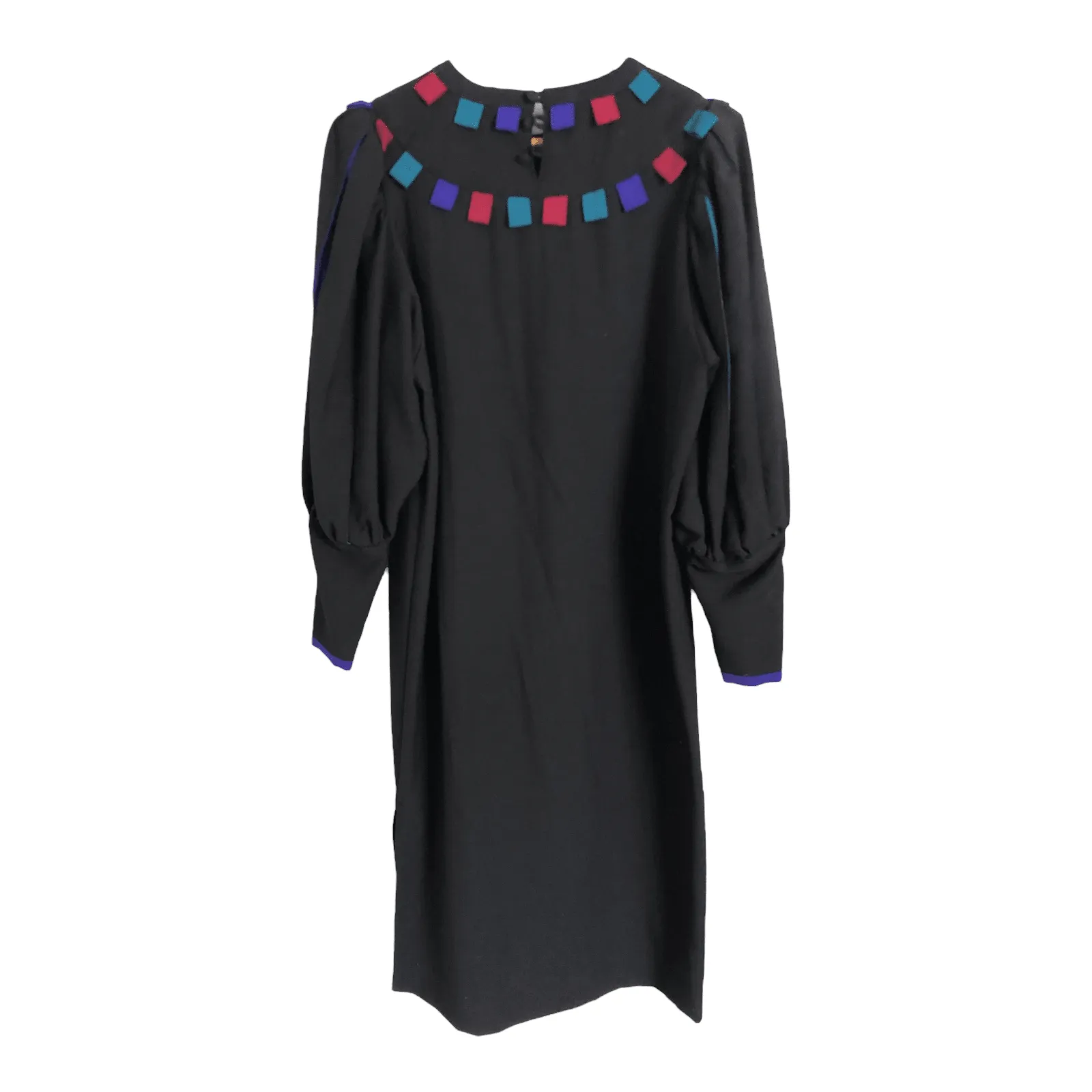 Chacok Vintage 100% Wool Long Sleeve Midi Dress Black Multi Size 1 UK 14-16