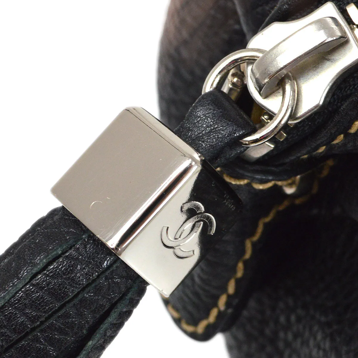 CHANEL 2003-2004 Black Caviar Embossed Logo Handbag 00960