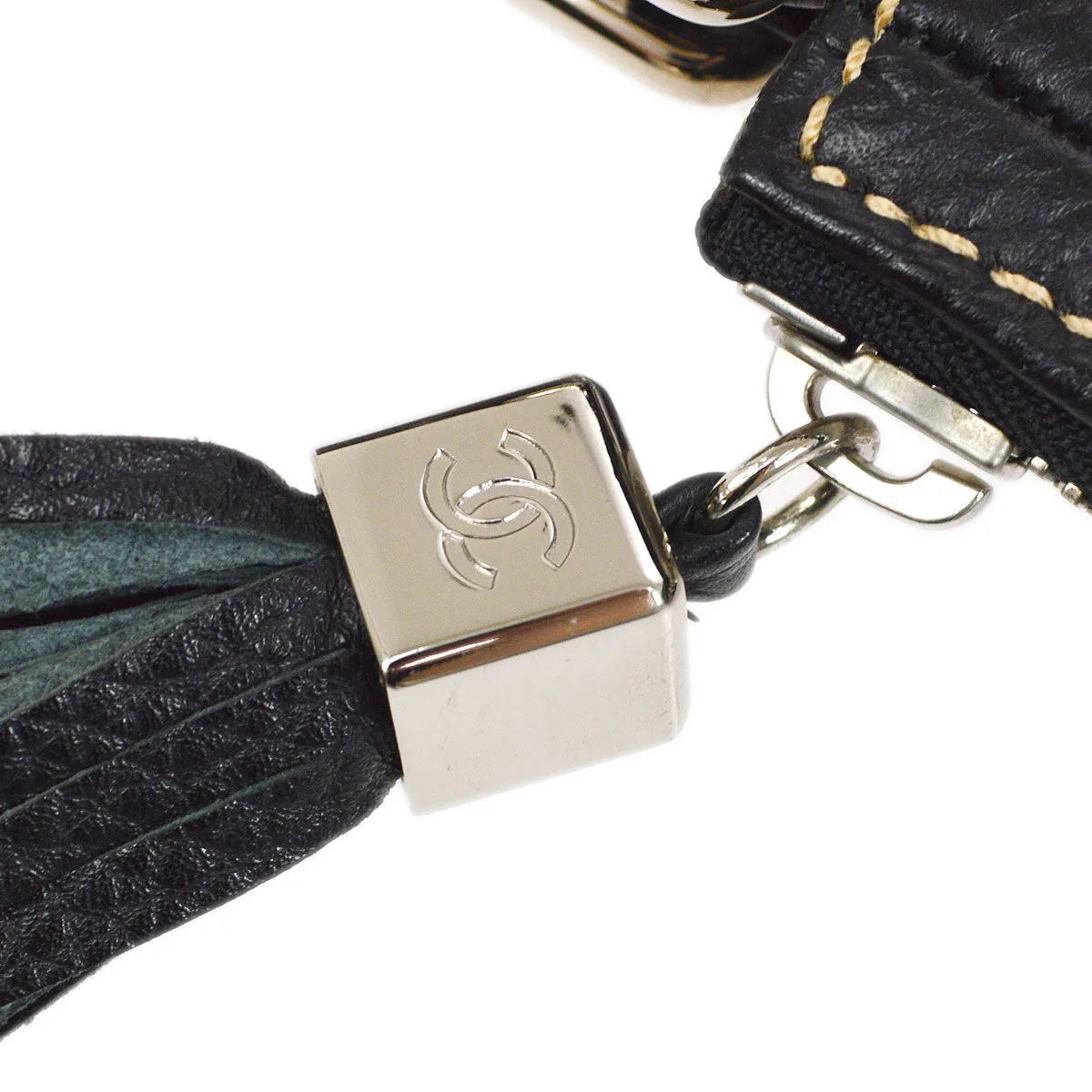 CHANEL 2003-2004 Black Caviar Embossed Logo Hobo Bag 06080