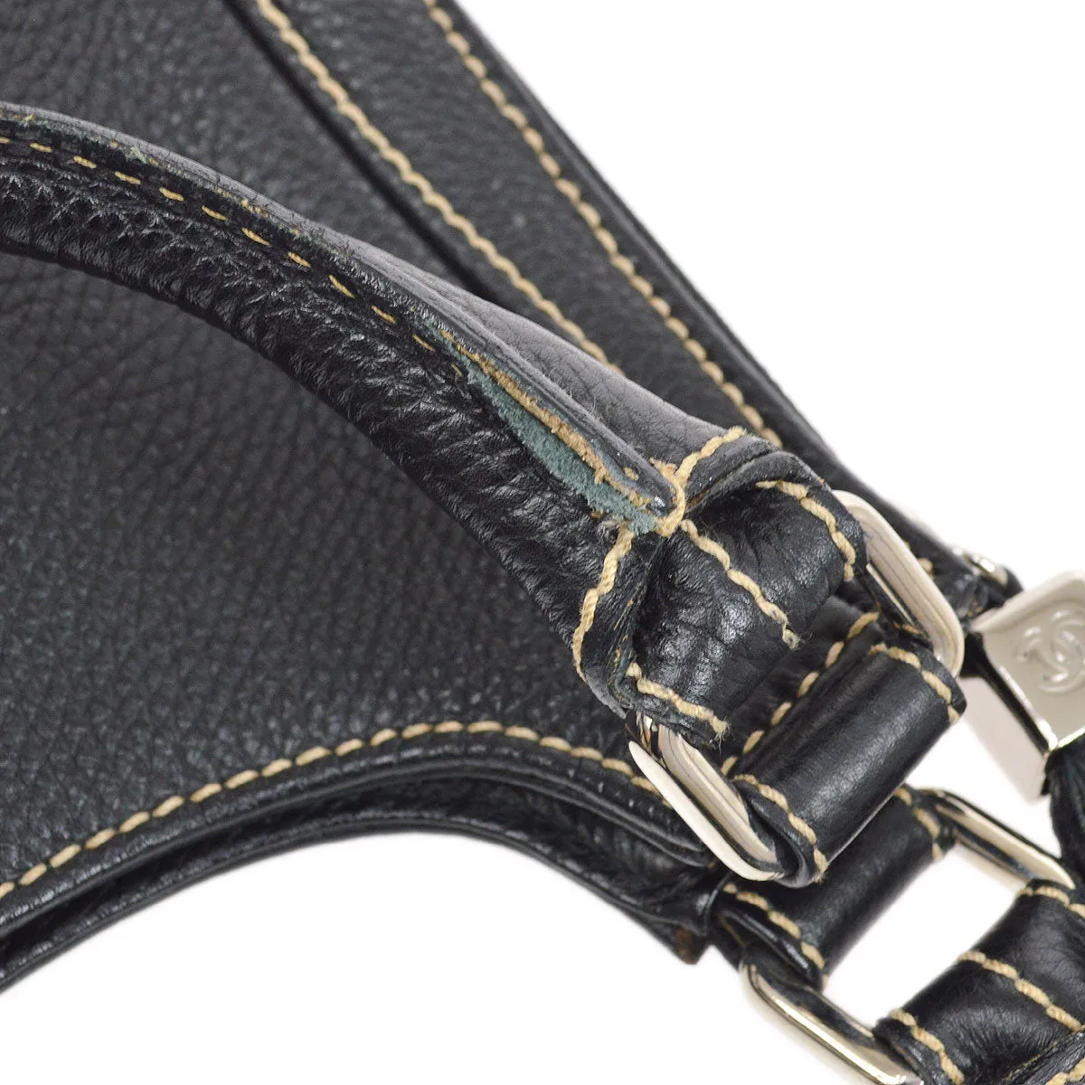 CHANEL 2003-2004 Black Caviar Embossed Logo Hobo Bag 06080