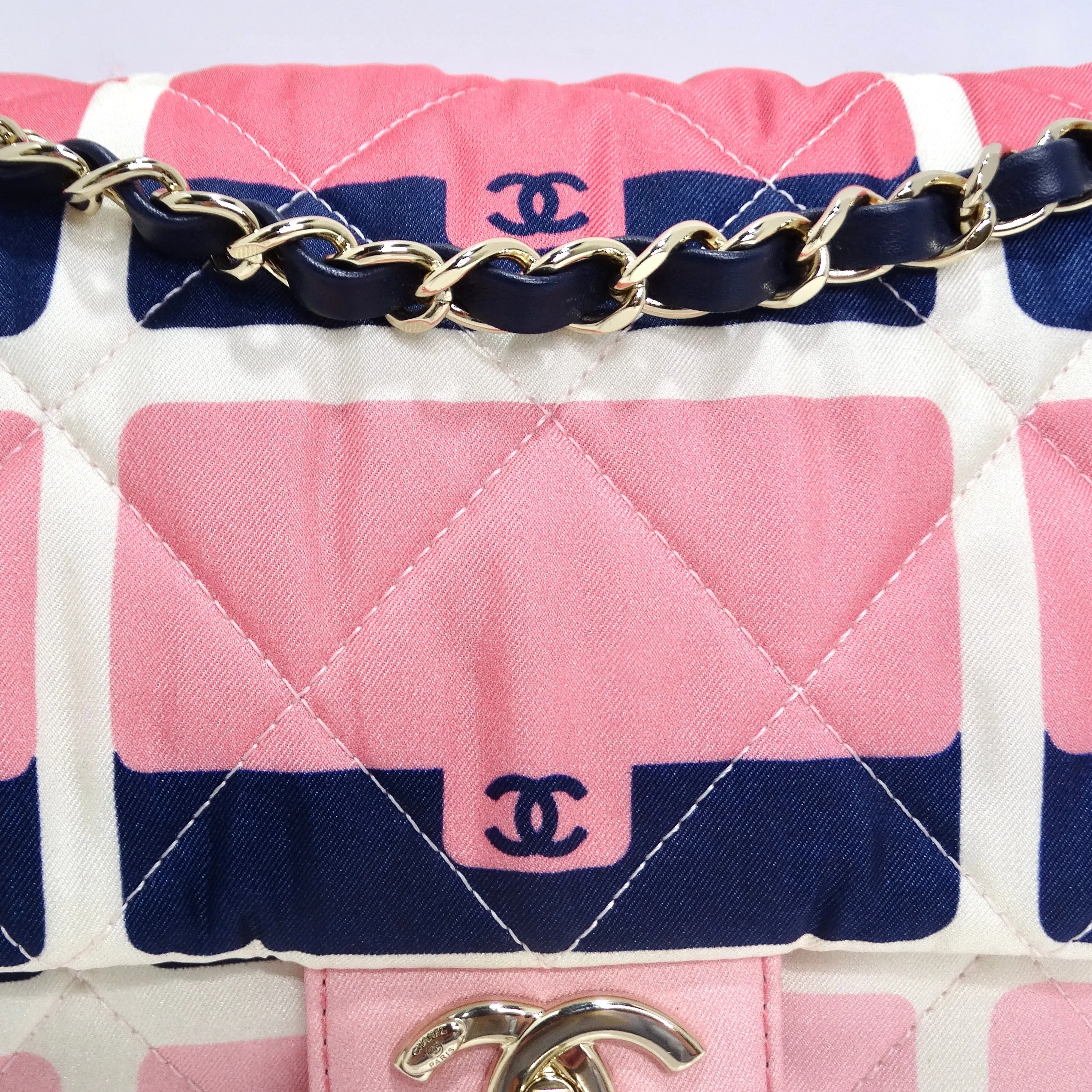 Chanel 2021 Jumbo Print Graphic Pink Black Quilted Flap Shoulder Bag