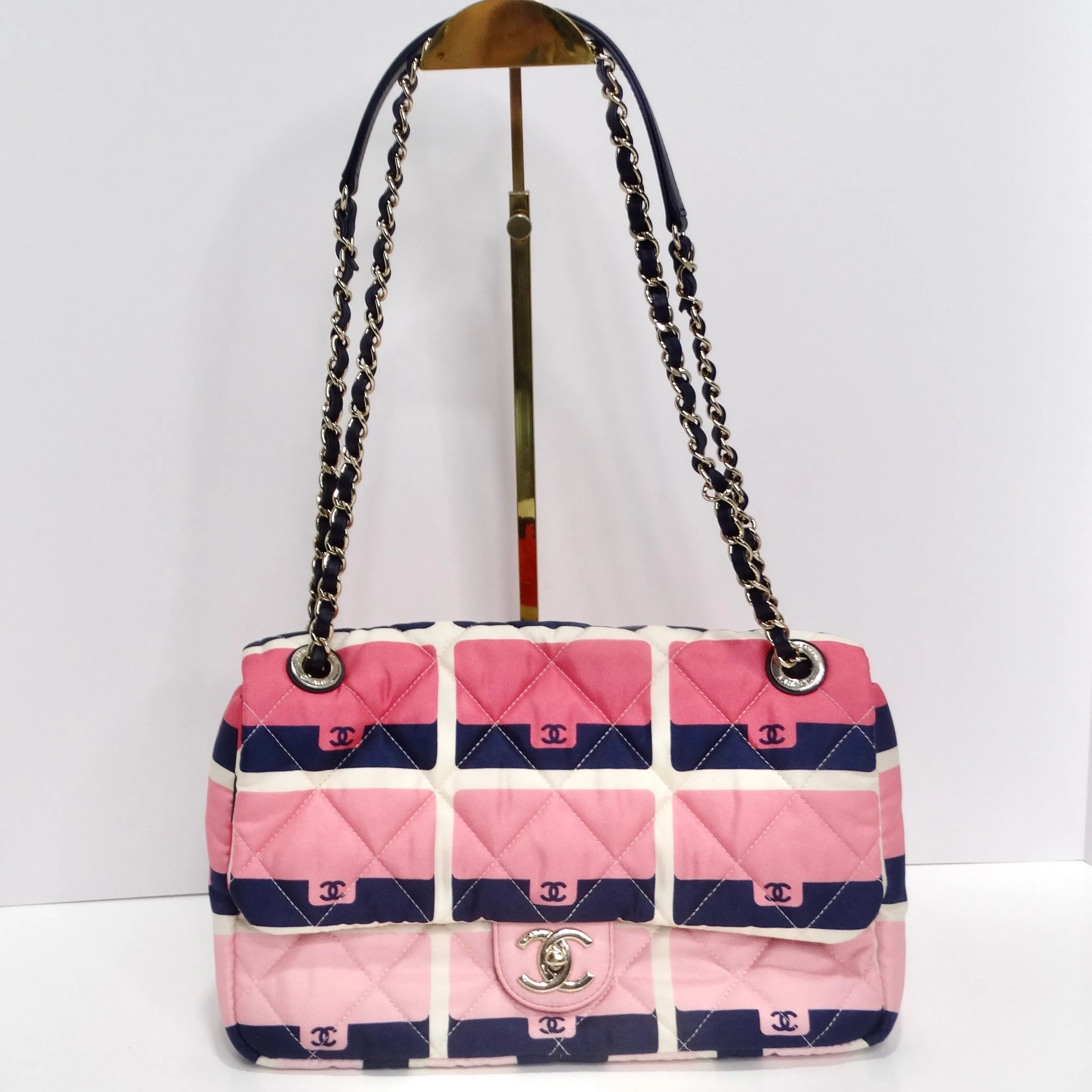 Chanel 2021 Jumbo Print Graphic Pink Black Quilted Flap Shoulder Bag