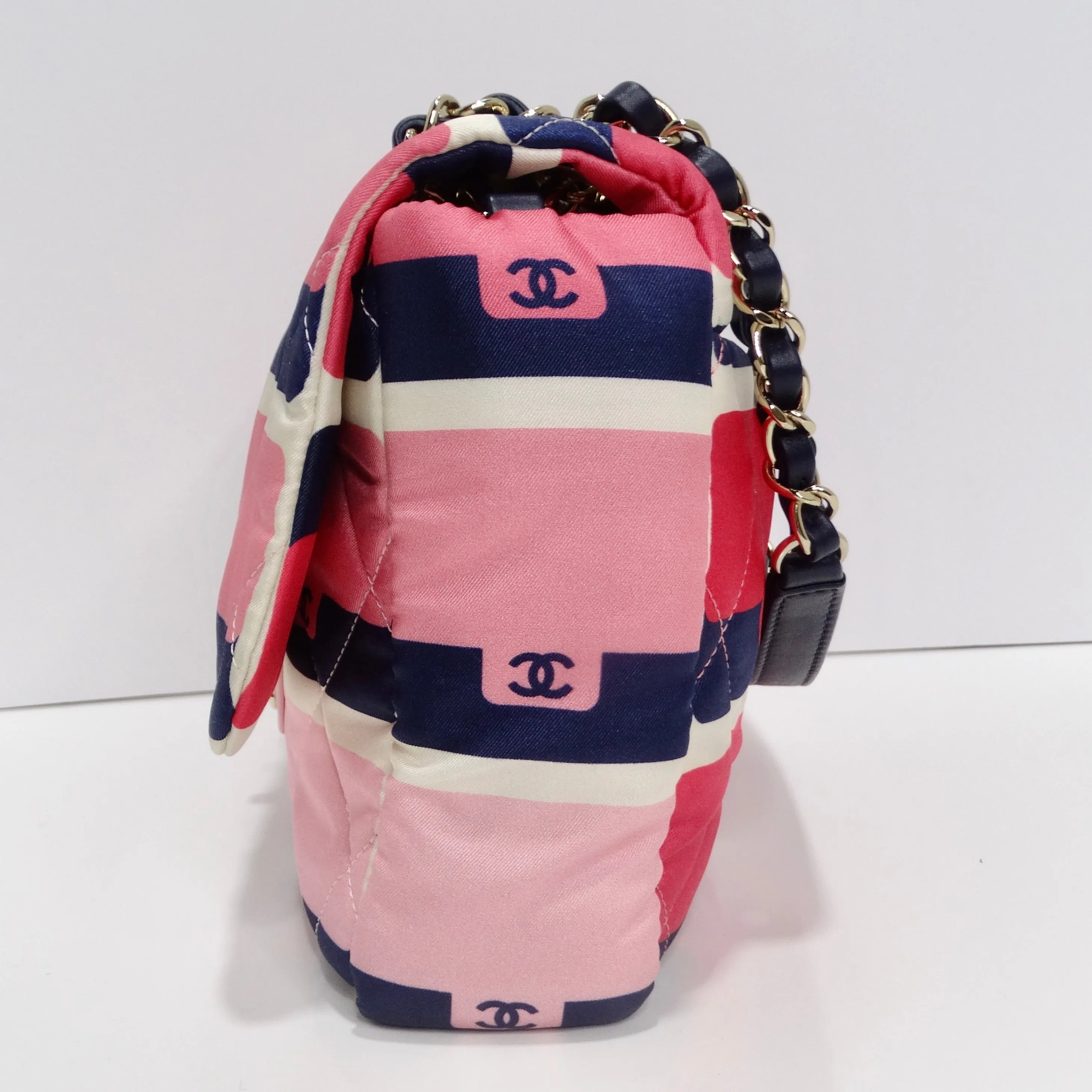 Chanel 2021 Jumbo Print Graphic Pink Black Quilted Flap Shoulder Bag