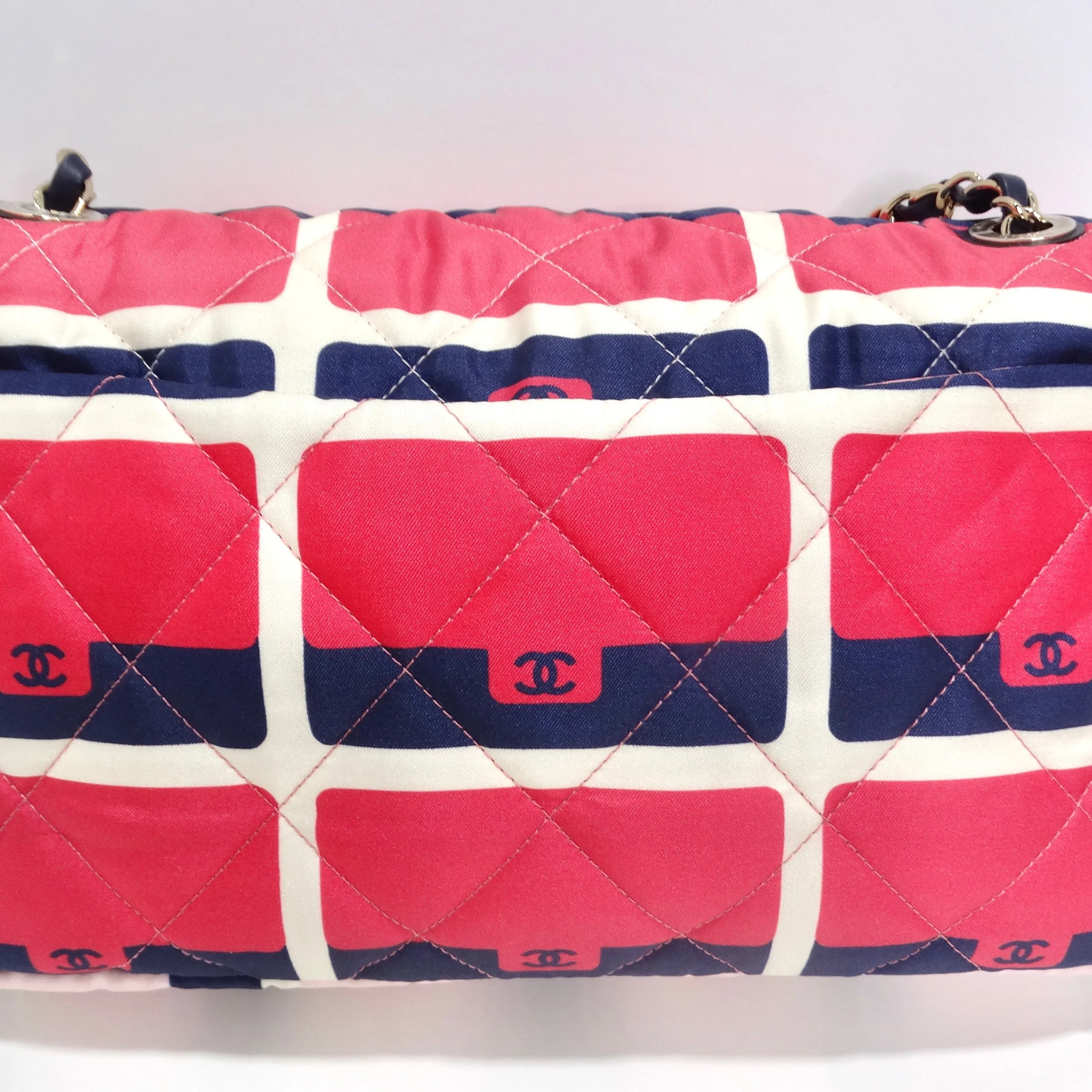 Chanel 2021 Jumbo Print Graphic Pink Black Quilted Flap Shoulder Bag