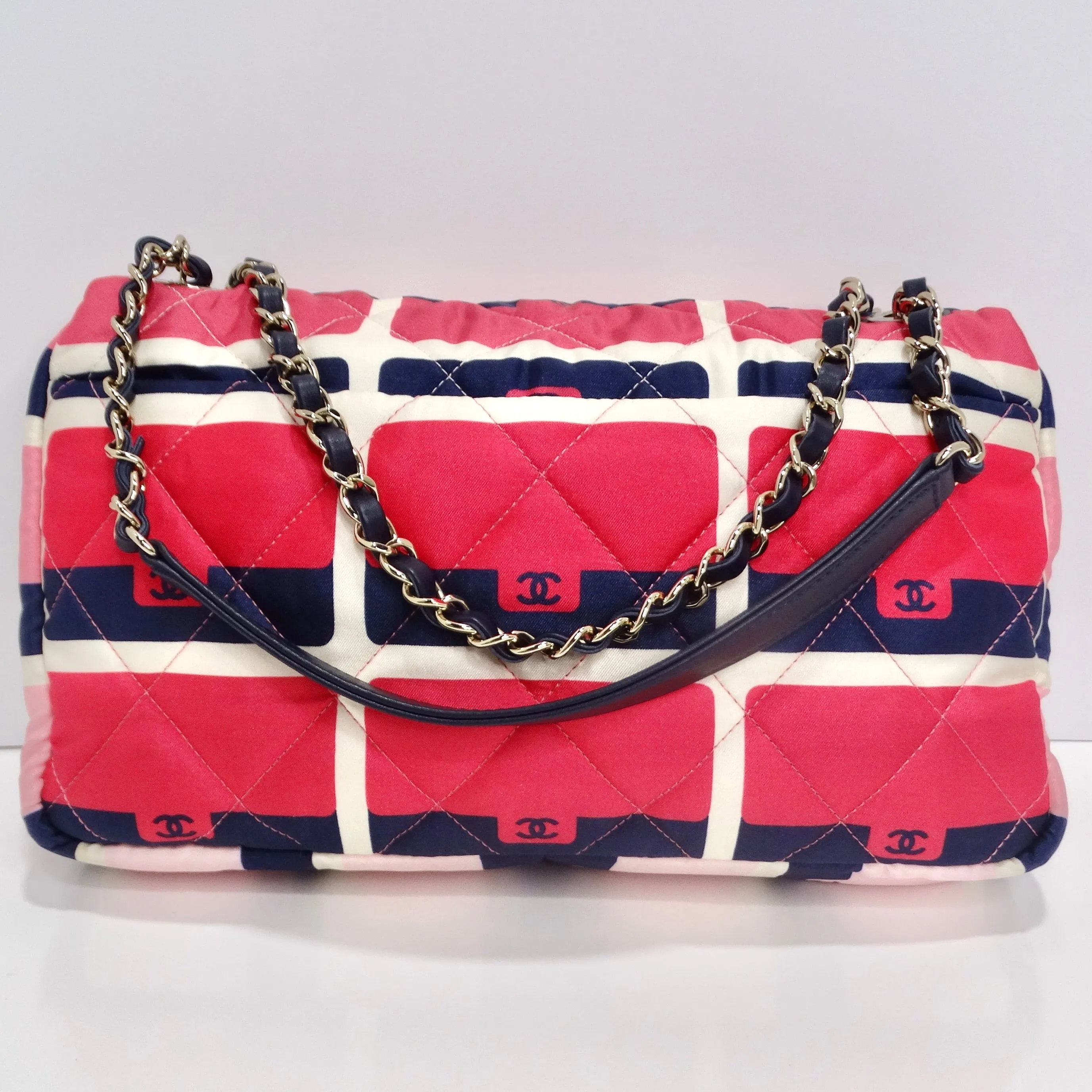 Chanel 2021 Jumbo Print Graphic Pink Black Quilted Flap Shoulder Bag