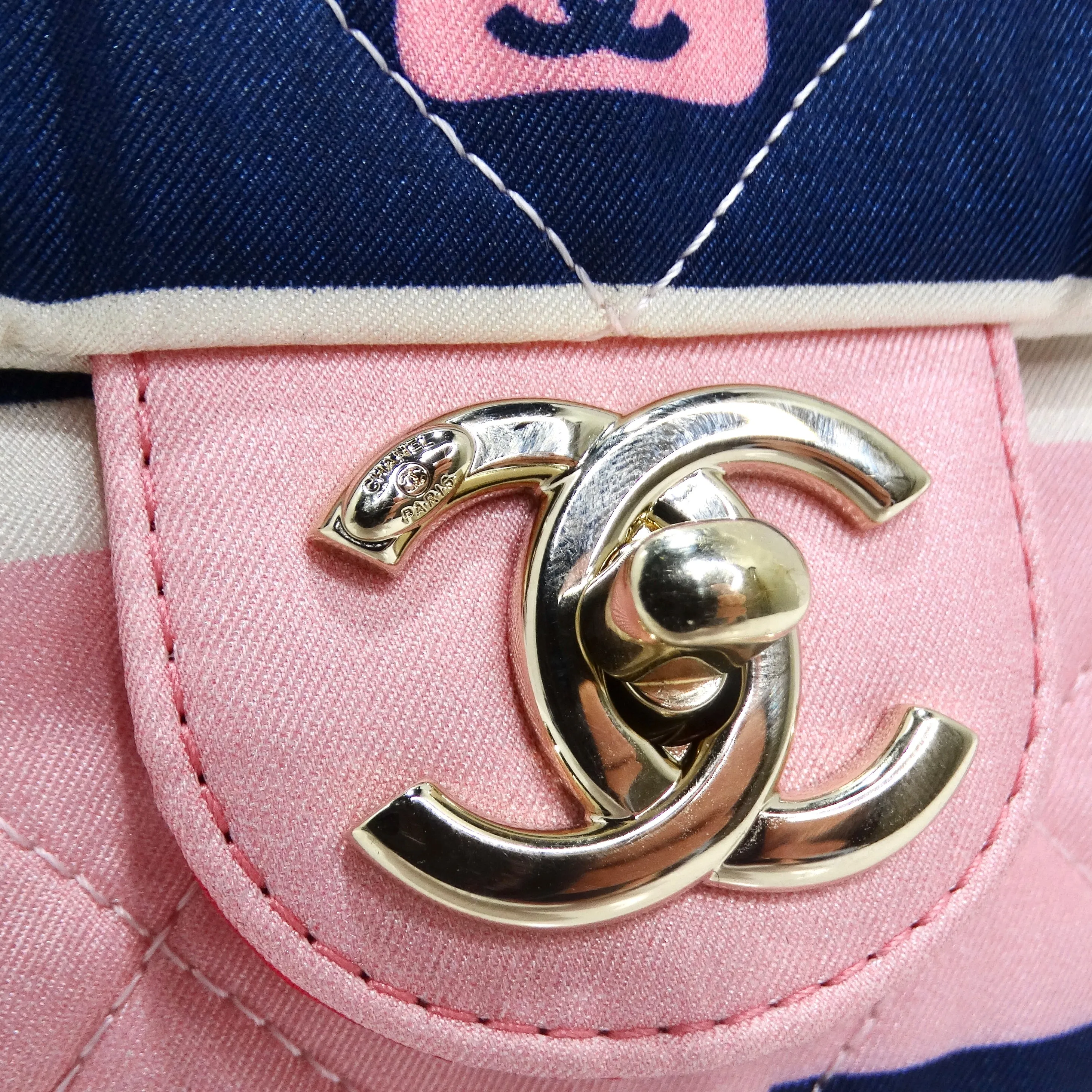 Chanel 2021 Jumbo Print Graphic Pink Black Quilted Flap Shoulder Bag
