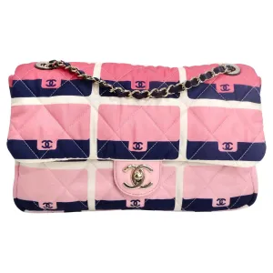 Chanel 2021 Jumbo Print Graphic Pink Black Quilted Flap Shoulder Bag