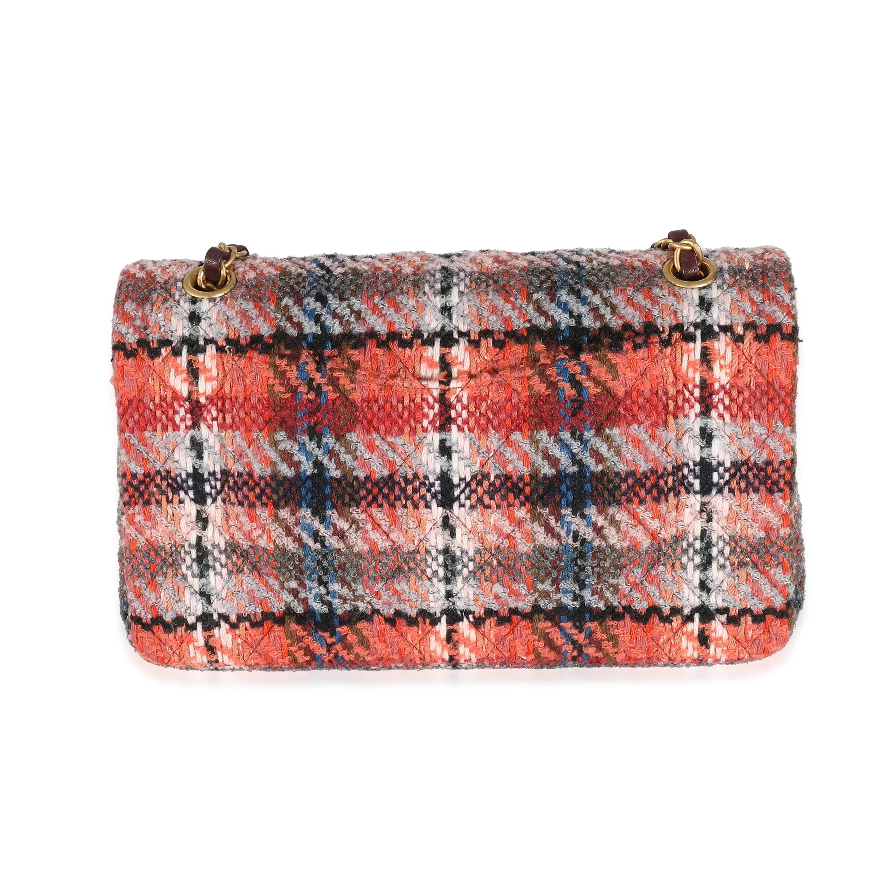 CHANEL 21B Brown Red Tweed Medium Classic Double Flap Bag